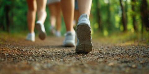 Authentic Morning Forest Jog with Group Feet Close-Up Premium Fitness Lifestyle Content for Young Professionals Social Media Campaigns