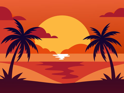 tropical beach sunset palm trees collage