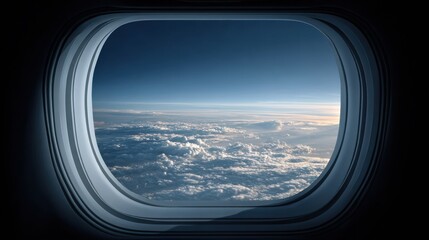 Professional Airplane Window View Above Clouds Modern Travel and Transportation Concept for Global Business Advertising and Inspiring Marketing Campaigns