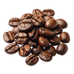 Naklejka premium Roasted coffee beans closeup, dark brown with slight shine. Isolated on black background