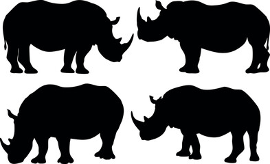 rhino black silhouette vector set, rhino black symbol