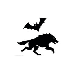 Silhouette werewolf Halloween icon in minimal flat design