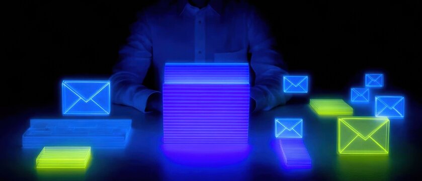 Modern Digital Marketer Using Laptop and Smartphone with Email Marketing Icons Professional Creator Economy Content for Business Campaigns and Social Media