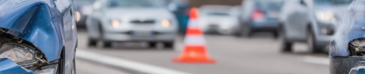 Fototapeta premium Damaged Car Collision on Busy City Street Professional High-Quality Vehicle Accident Image for Insurance and Road Safety Campaigns