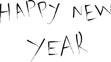 Happy New Year text in a handwritten style on a white background.