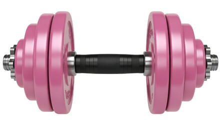 Shiny black dumbbell with adjustable weight plates for fitness training. Isolated on transparent