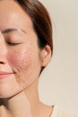 Obraz premium Professional Inclusive Skincare Comparison Close-up Showing Clear and Blemished Female Skin Modern Dermatology Content for Authentic Lifestyle Marketing