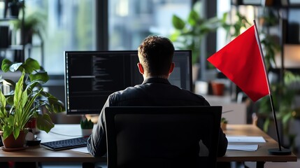 Focused programmer working in a modern office.