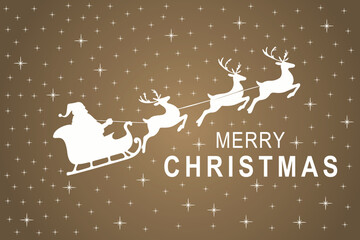 santa sleigh silhouette with reindeer and stars on brown background for christmas greeting and festive design