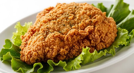 Crispy Fried Chicken Breast on Lettuce Bed - A Culinary Delight.