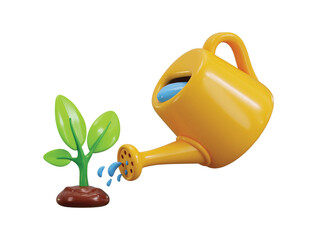 Sprinkling water on green plant with yellow watering can icon 3d render concept of farmer watering can icon vector illustration