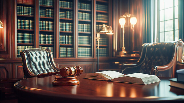 Judge’s Gavel and Law Textbooks in a Court Archive — Symbol of Justice, Copyright, and International Legal Rights for International Archives Day, Copyright Day, and Justice Day
