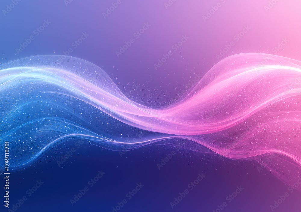 Wall mural abstract wave of light, blending blue and pink with sparkling particles, soft gradient