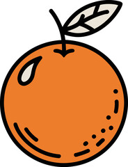 Simple and modern flat illustration of an orange fruit with a leaf on a white background. Clean vector style suitable for branding, healthy food designs, juice packaging, or organic product logos.