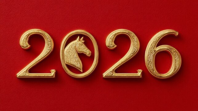 The year twenty twenty six is written in gold letters on a red background