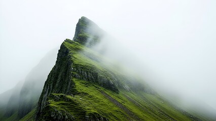 Green Mountain Peak Emerging From Misty Foggy Landscape View