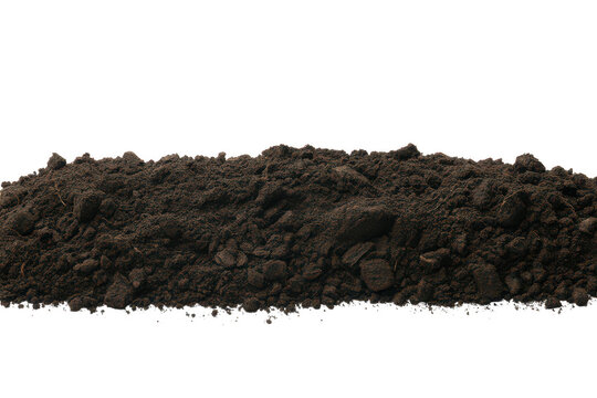 Pile of dark brown soil texture isolated on transparent background