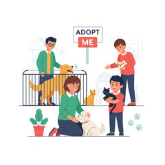 Family adopting pets from an animal shelter, showing love and care for animals.