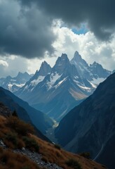 Fototapeta premium Dramatic Storm Clouds Above Majestic Mountain Range Captivating Scenic Landscape