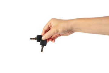 Black locker key in hand on transparent background