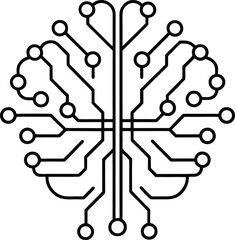 Futuristic ai brain circuit with glowing digital lines and abstract technological elements