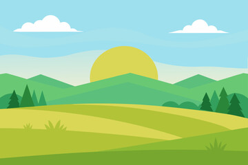 Obraz premium peaceful landscape of grass field and distant hills