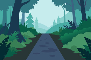 path leading into a misty forest surrounded by ferns