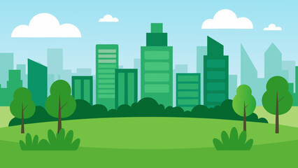 Fototapeta premium peaceful green space in front of modern city buildings