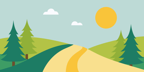 Forest Road On Sunny Day