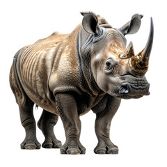 Fototapeta premium Detailed image of a large, solitary rhinoceros with horn, standing, in full view