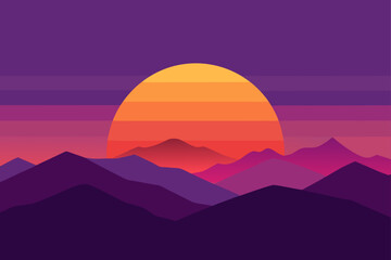 Obraz premium sunset distant mountains orange purple