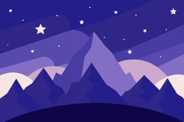 Obraz premium vector twilight mountain scene stars