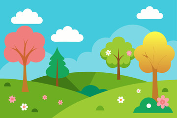 Obraz premium vector spring landscape trees flowers