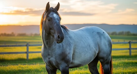 Majestic Roan Horse in Golden Light - A Serene Equine Portrait.