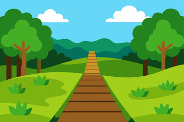 Obraz premium wooden walkway green forest meadow