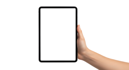 Tablet mockup in hand Mobile device computer screen display digital technology