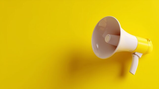 Bright yellow megaphone against a vivid yellow background for attention and communication