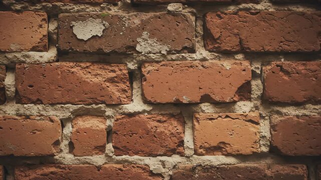 Close Up View of Old Brick Wall Texture, Red Bricks and Cement