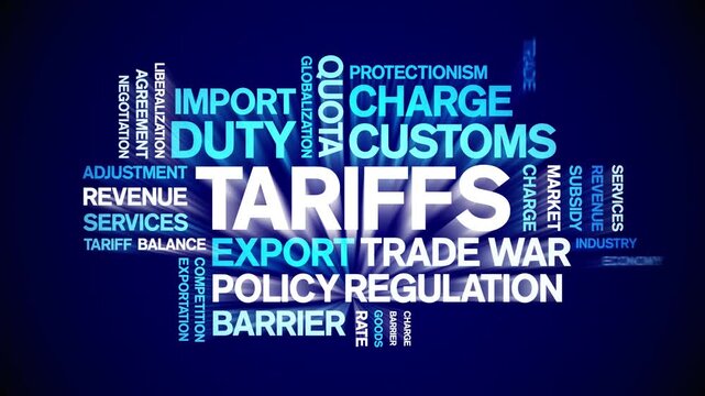 Tariffs animated word cloud-text design animation tag kinetic typography seamless loop.