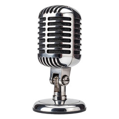 Fototapeta premium Vintage chrome microphone on a black background, detailed recording equipment