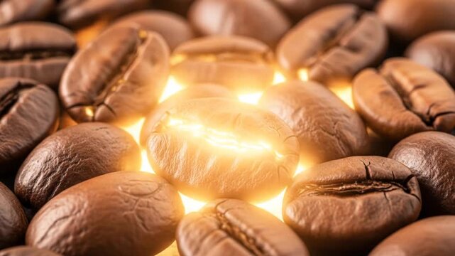 Special Selected Roasted Coffee Bean Glowing with Golden Light.