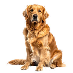 Obraz premium Golden Retriever sitting on black background, looking at camera
