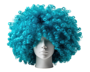 Curly turquoise afro wig synthetic hair party accessory vibrant playful costume fashion unisex isolated on transparency background ultra realistic style