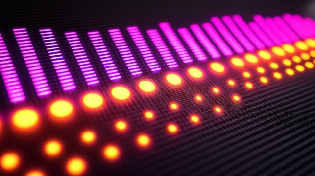 Abstract colorful vector illustration with glowing purple and pink dots, lines, and circles for a bright disco party pattern background design