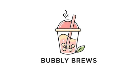 Bubbly Brews Logo - A Refreshing and Playful Bubble Tea Design.