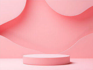 Modern pink podium with abstract wavy background for product display and presentation