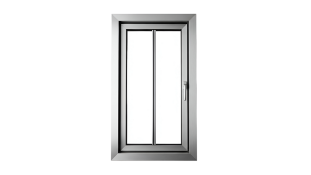 Modern Window with Silver Frame Isolated on Transparent Background