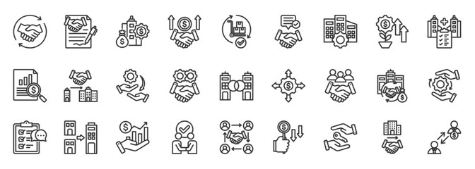acquisition icon set graphic collection in outline style. icon pack contains acquisition, merger, purchase, takeover, investment, asset, deal, contract, ownership, control