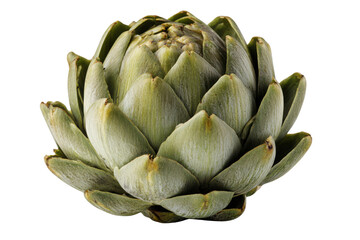 Close up of a single green artichoke with layered petals on black background vegetable food, Isolated On Transparent Background, Png Cut Out