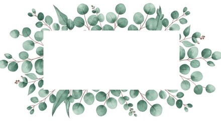 Watercolor Eucalyptus Leaves Rectangle Frame Invitation Template Design Element